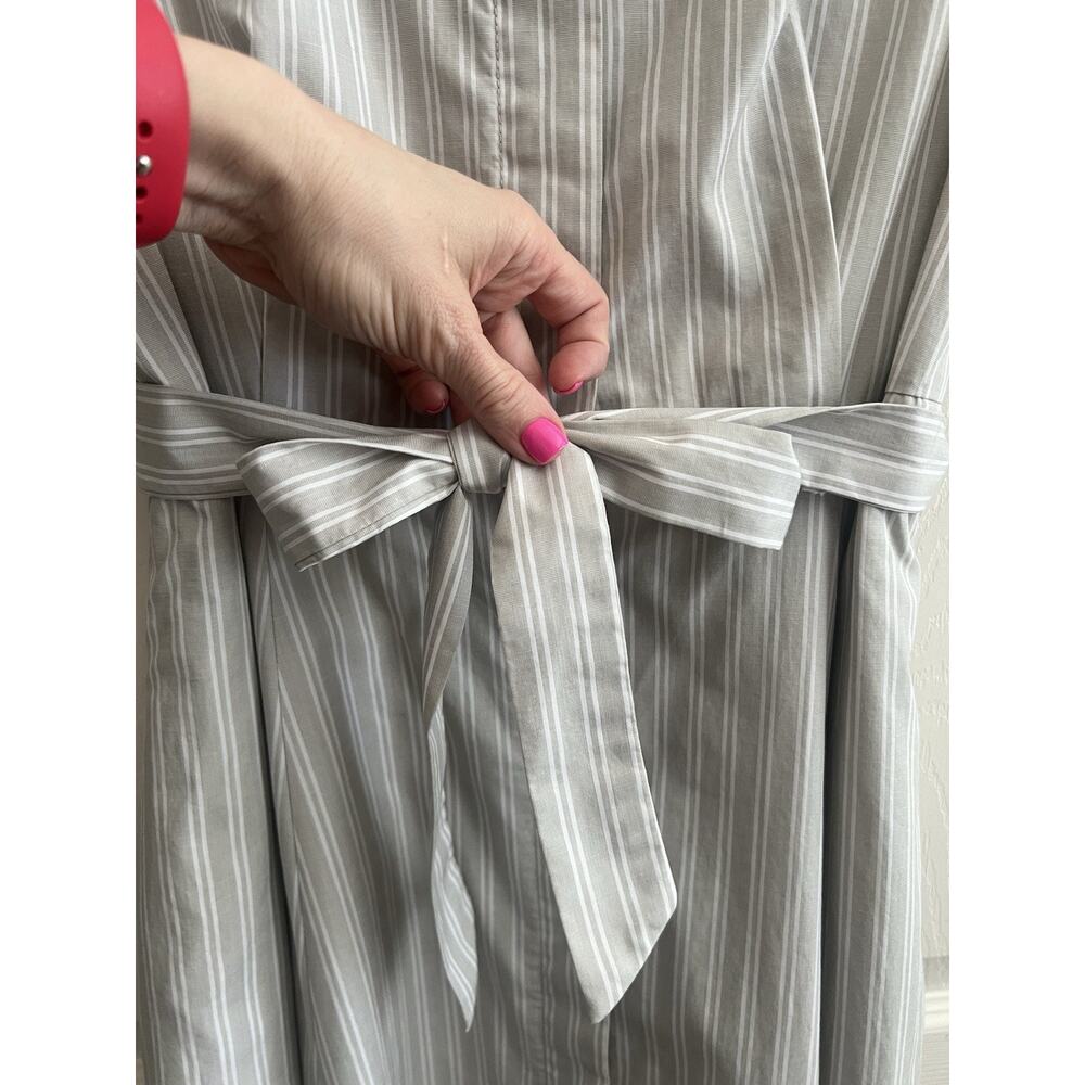 CALVIN KLEIN Gray Striped Button Front Tie Waist Shirt Maxi Dress - Picture 3 of 14